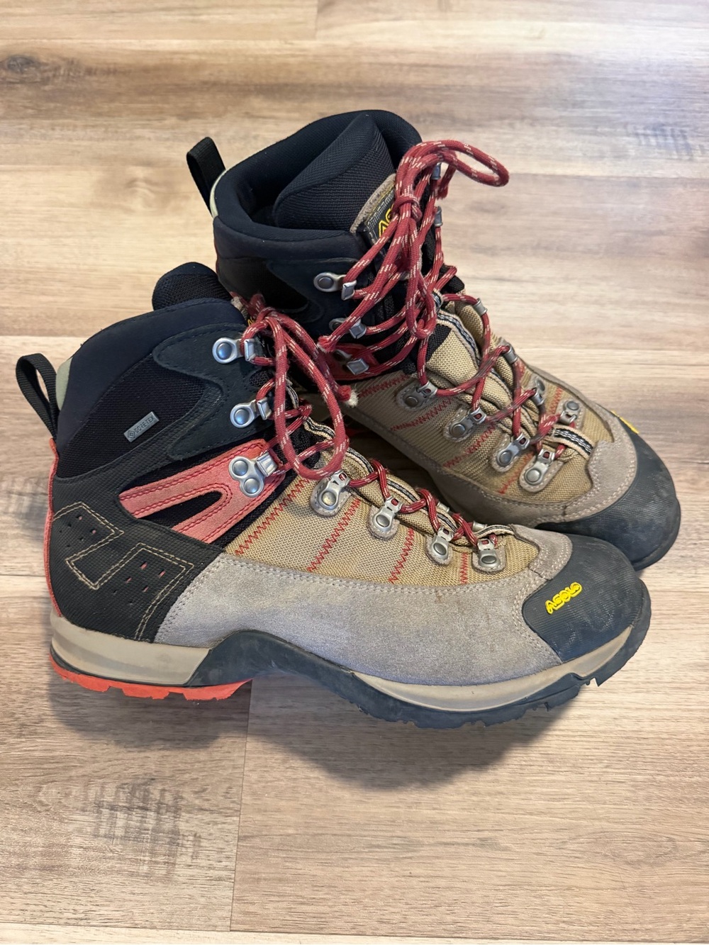 Asolo Fugitive GTX Hiking Boots Mens 12Grey Black Red Waterproof Gore-Tex Suede